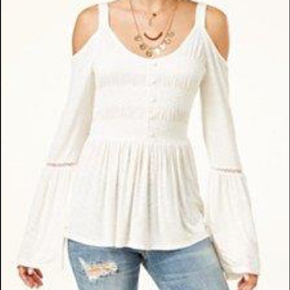 Juniors’ Cold-Shoulder Bell-Sleeve Top